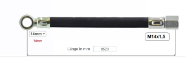 Hydraulikschlauch 8520mm für DTPO 7093E (HS-M14-8520-90/GR) 1x gerader u. 1x 90° Anschluss M14