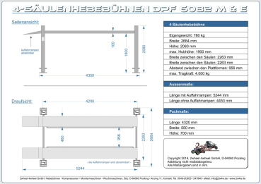 ProfiPaul 4-Säulen-Hebebühne manuell 4,0t (DFP 6082 M)