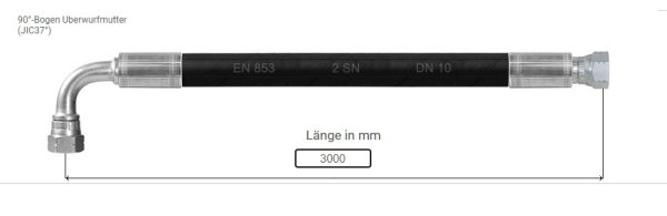 Hydraulikschlauch 300cm für 4-Säulen Hebebühne DFP  , 1x 90° Anschluss