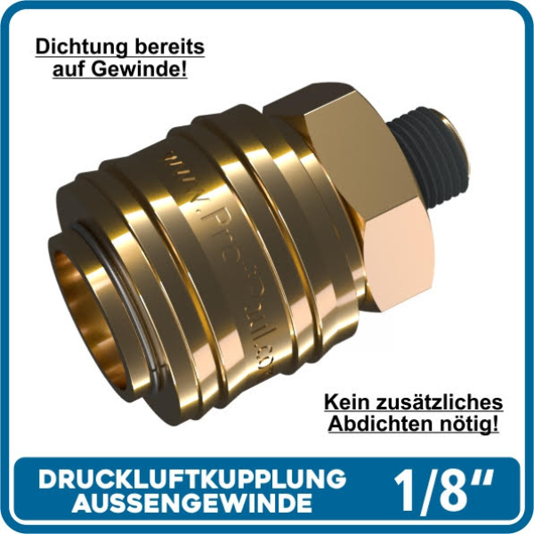 Druckluftkupplung Messing 1/8\ AG,selbstdichtend