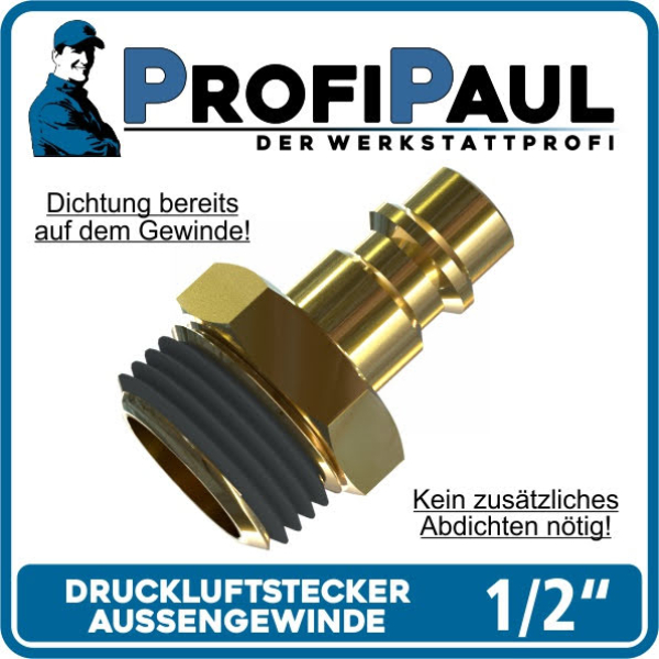 Druckluftstecker Messing 1/2\ AG,selbstdichtend