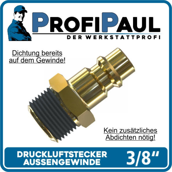 Druckluftstecker Messing 3/8\ AG,selbstdichtend