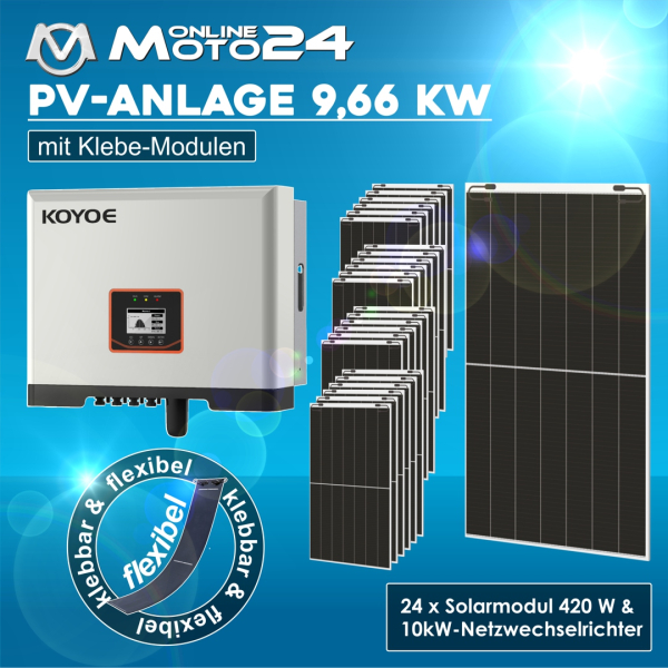 9,66 kwp Flexi Modul Photovoltaikanlage komplett Installationsfertig